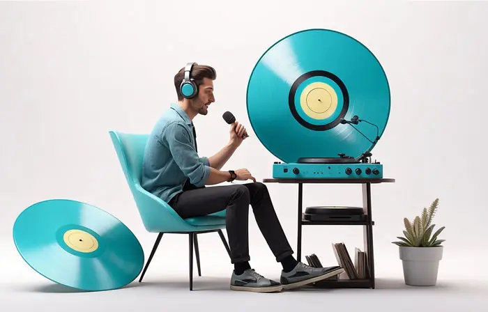Singer Recording a Song on a Black Disk Realistic 3D Character Illustration image